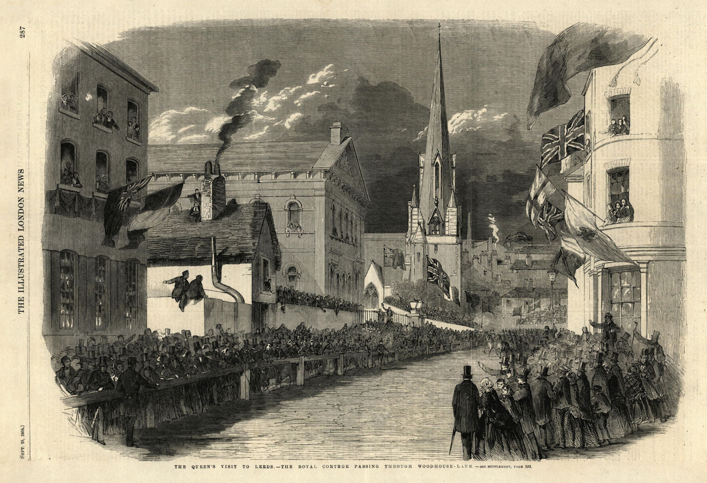 Queen Victoria cortege passing through Woodhouse Lane, Leeds. Yorkshire 1858